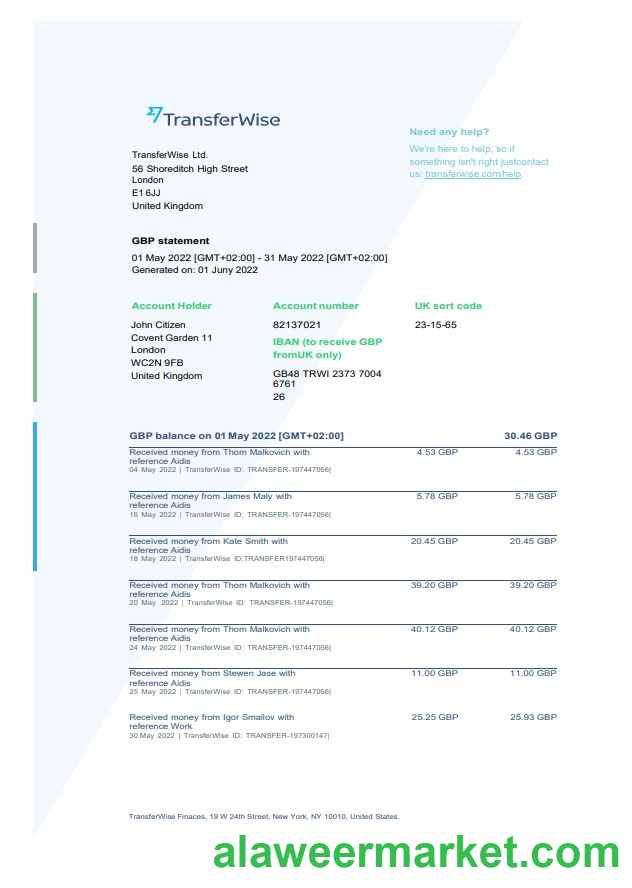 USA TransferWise Finances statement